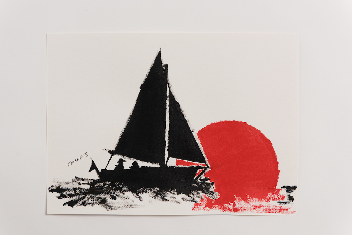 Sailboat painting by Tamassia Martins - Black & Red Series